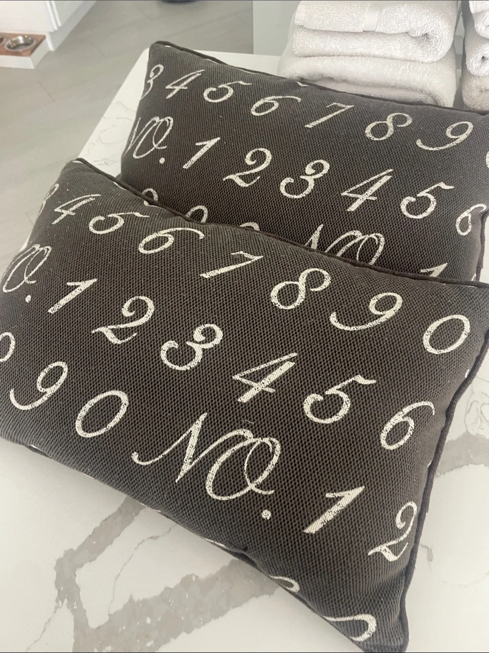 Numerical Print Lumbar Pillow Pair - Brown with Cream Numbers
